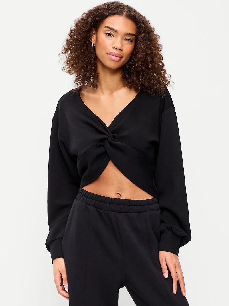 Bounce Fleece Long-Sleeve Twist-Front Top