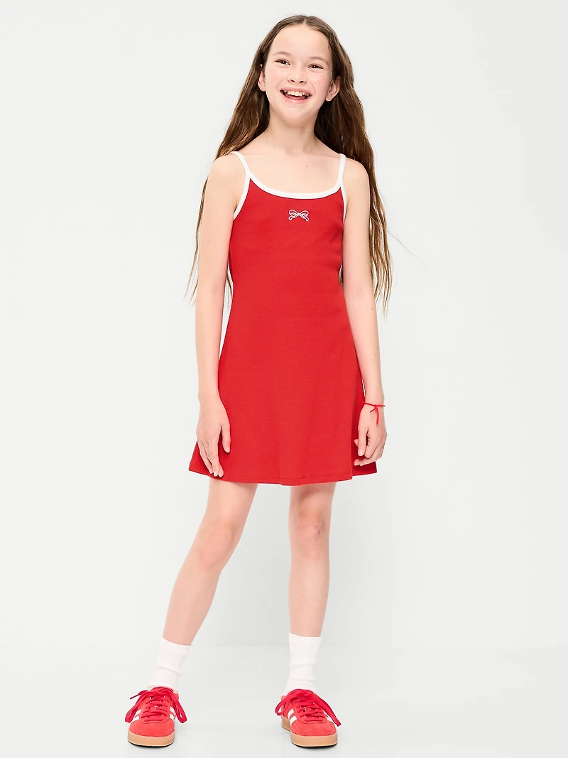Fitted Sleeveless Ribbed Swing Dress for Girls