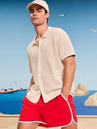Short-Sleeve Open-Knit Sweater Shirt