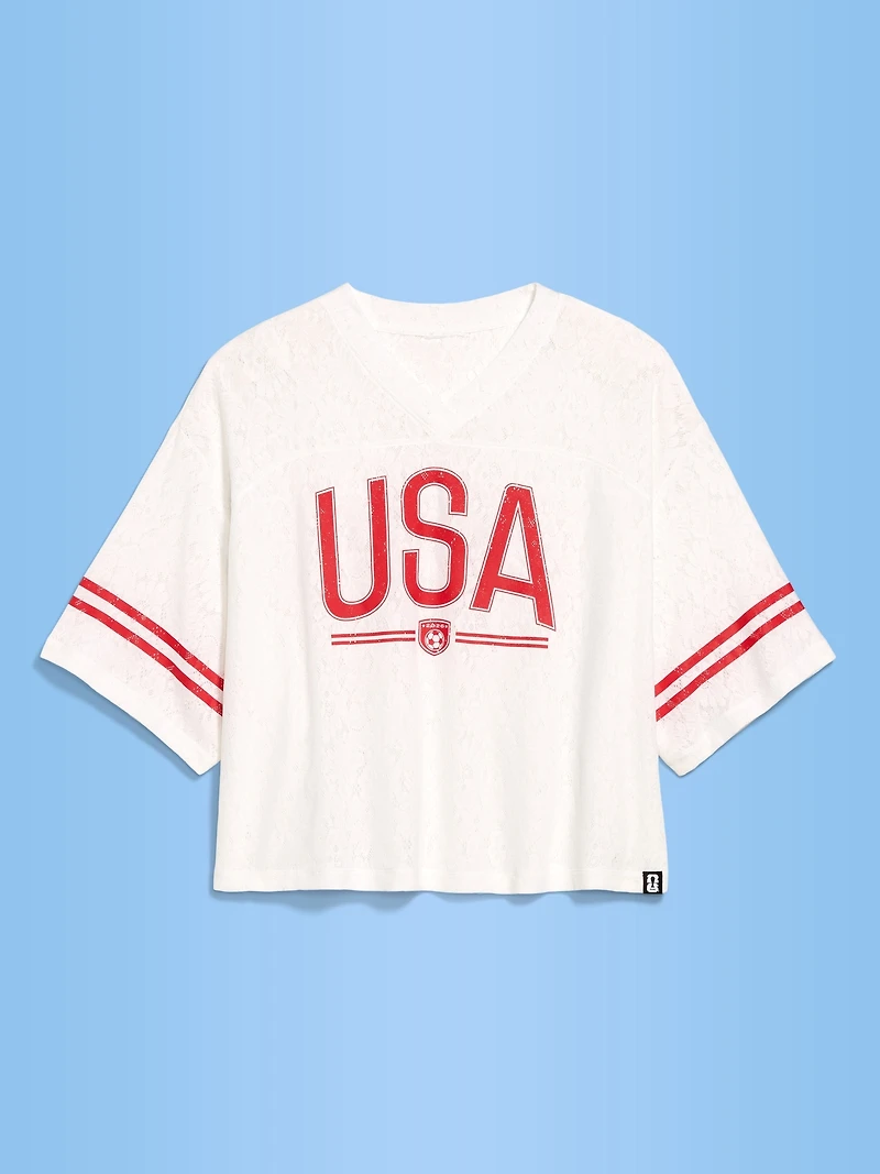 FIFA World Cup 26™ USA Boxy Lace V-Neck T-Shirt for Women