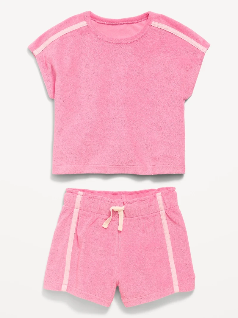 Short-Sleeve Terry Top and Shorts Set for Toddler Girls