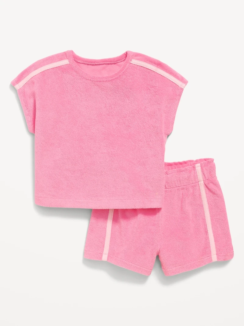 Short-Sleeve Terry Top and Shorts Set for Toddler Girls