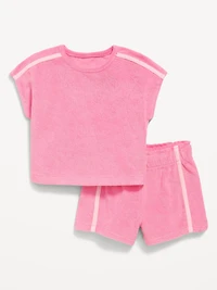 Short-Sleeve Terry Top and Shorts Set for Toddler Girls