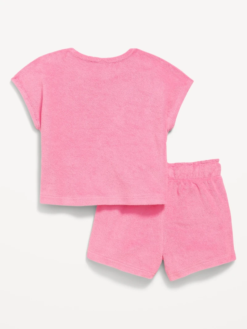 Short-Sleeve Terry Top and Shorts Set for Toddler Girls