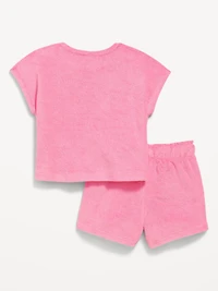 Short-Sleeve Terry Top and Shorts Set for Toddler Girls