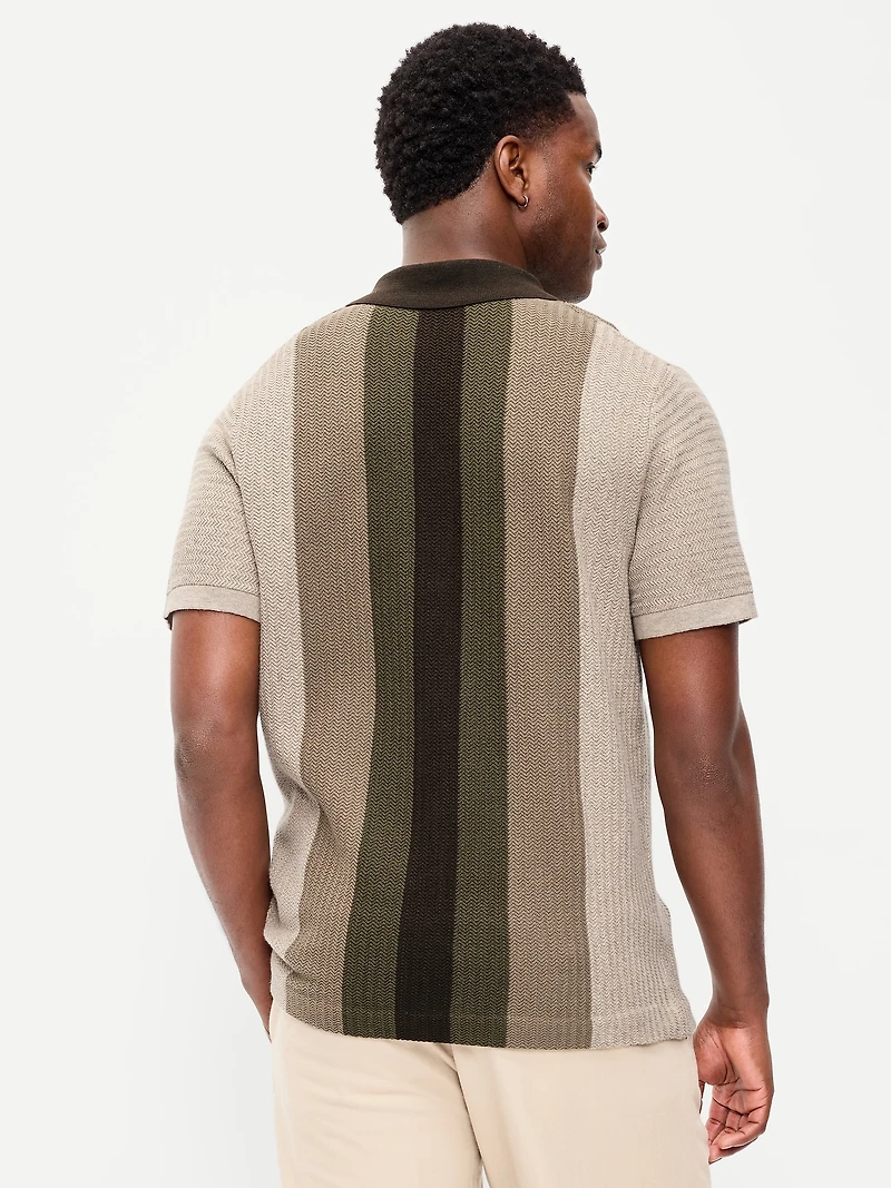 Short-Sleeve Striped Camp Sweater Shirt