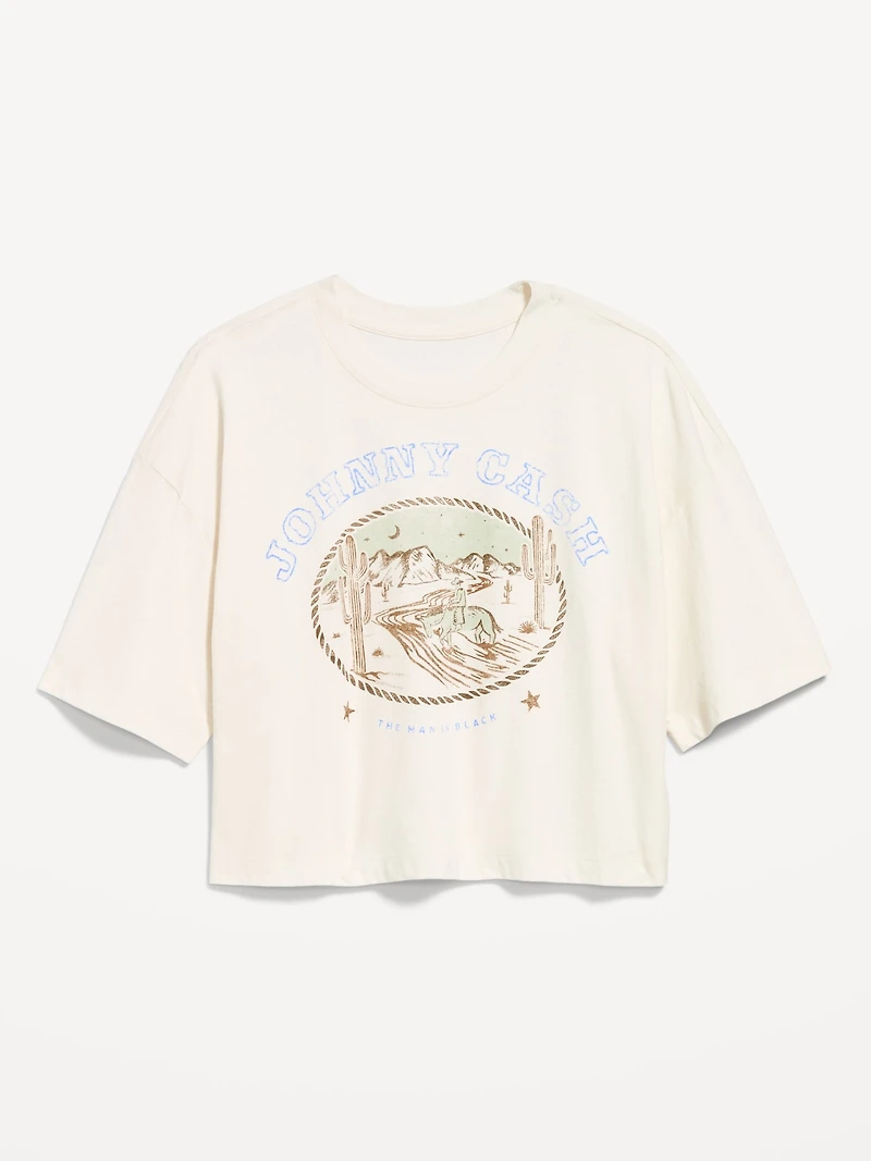 Crew-Neck Oversized Crop Graphic T-Shirt