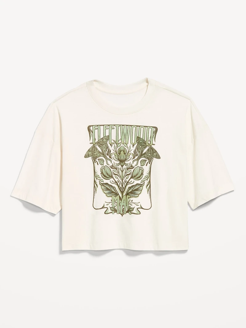 Crew-Neck Oversized Crop Graphic T-Shirt