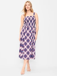 Fit & Flare Smocked-Bodice Midi Dress