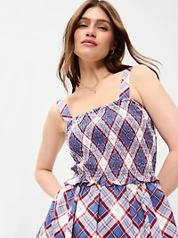 Fit & Flare Smocked-Bodice Midi Dress