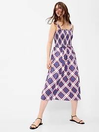 Fit & Flare Smocked-Bodice Midi Dress