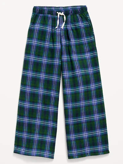 Pull-On Wide-Leg Flannel Plaid Pants for Girls