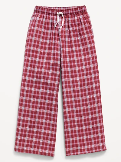 Pull-On Wide-Leg Flannel Plaid Pants for Girls