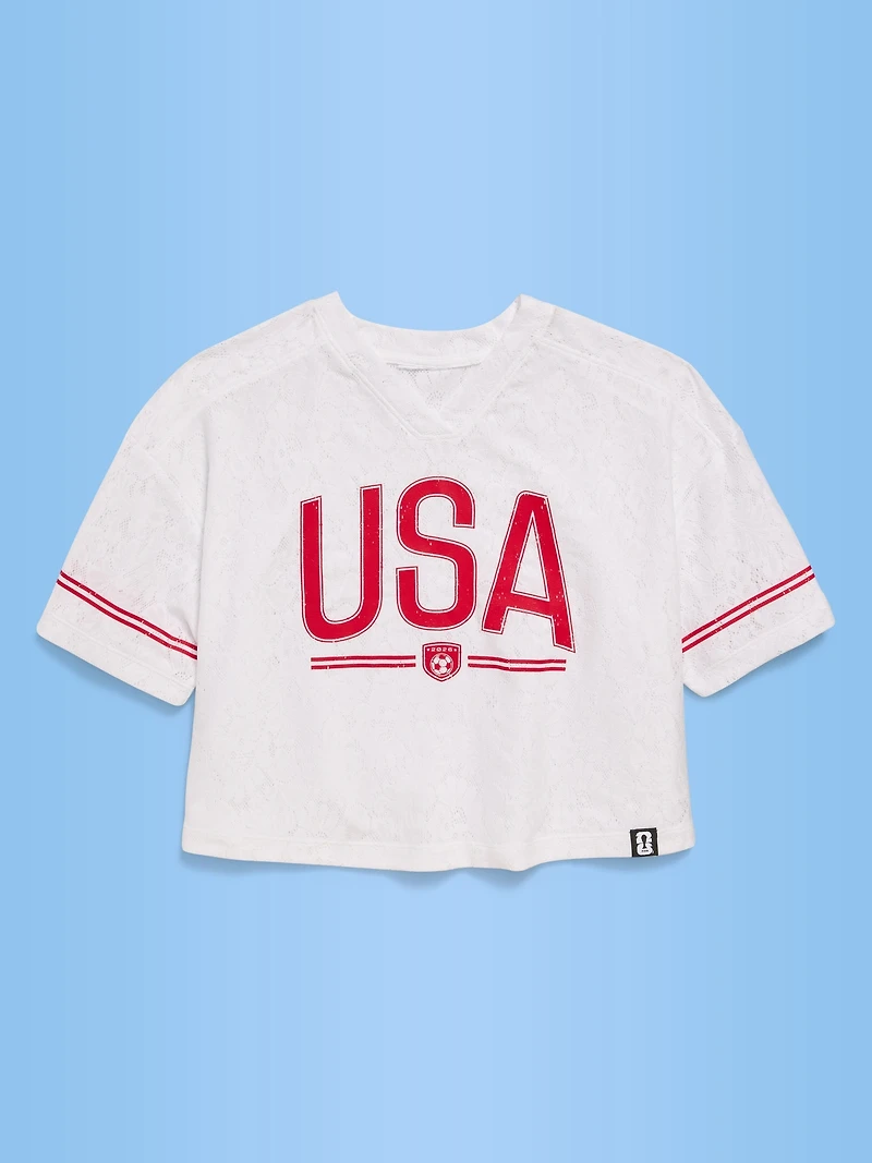 FIFA World Cup 26™ USA Boxy Lace V-Neck T-Shirt for Girls