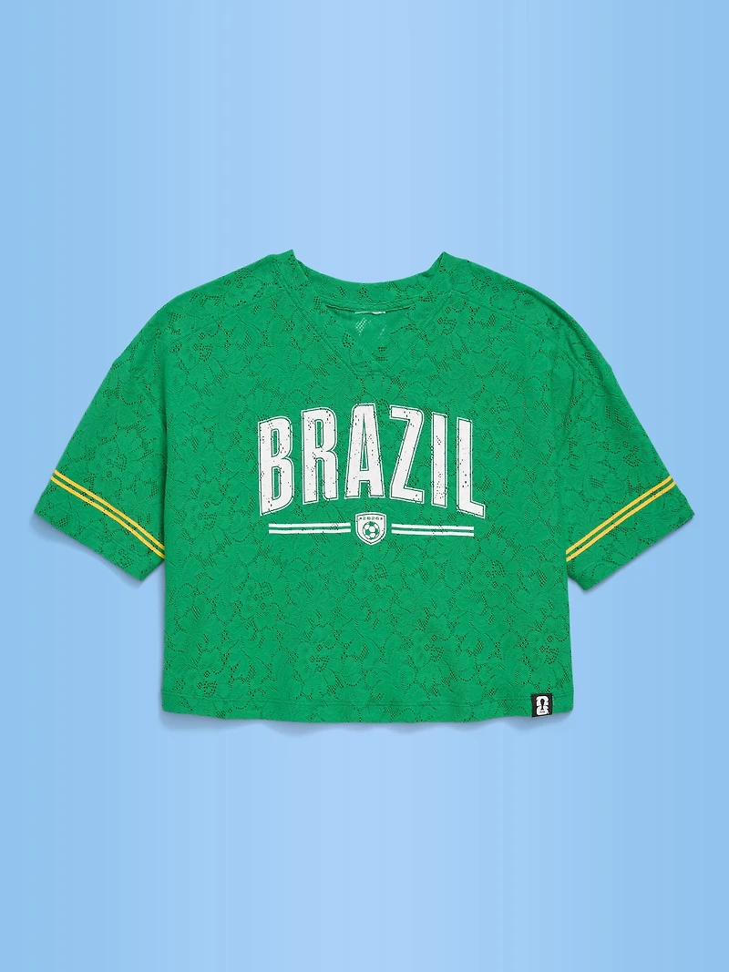 FIFA World Cup 26™ Brazil Boxy Lace V-Neck T-Shirt for Girls