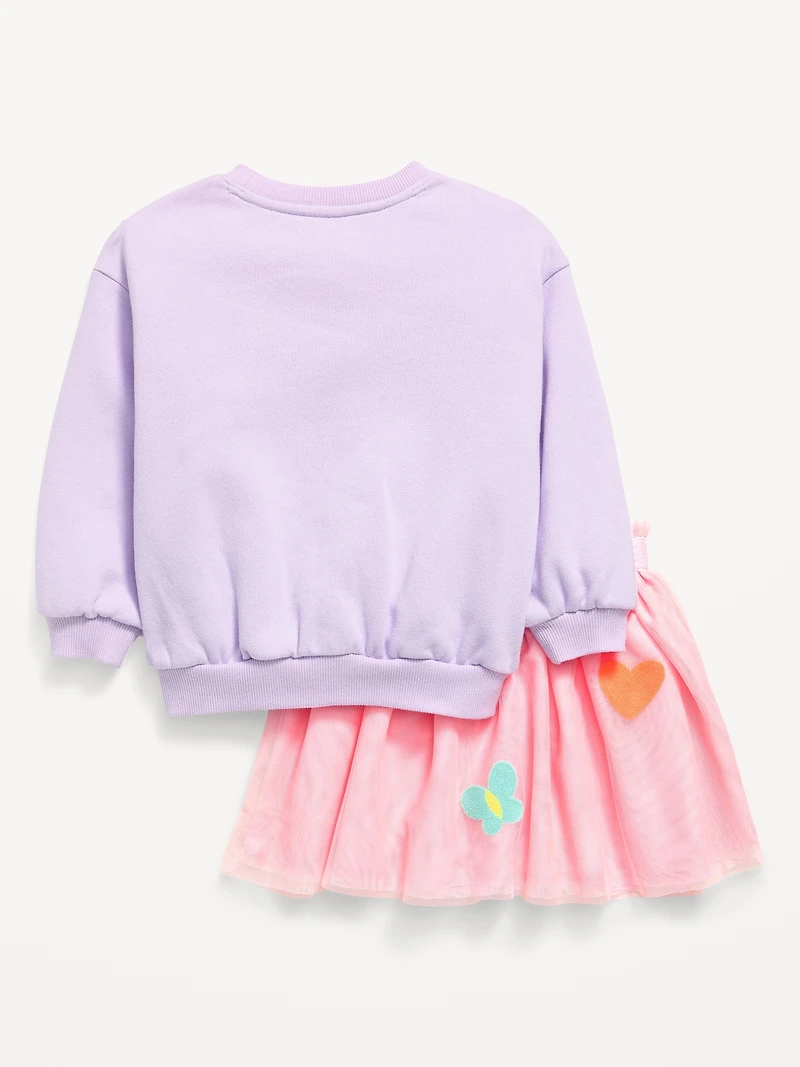 Embroidered Sweatshirt & Tutu Skirt Set for Toddler Girls