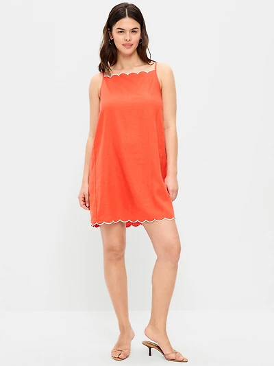 Scalloped-Edge Apron-Neck Mini Shift Dress