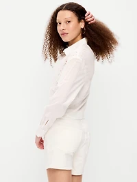 Cropped Eyelet Button-Down Shirt