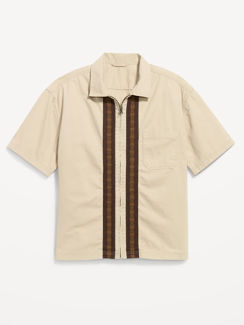 Loose Full-Zip Twill Workwear Shirt