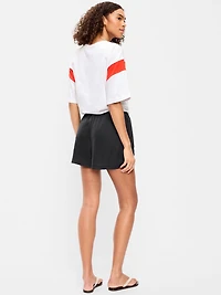 High-Waisted Lace-Trim Satin Shorts