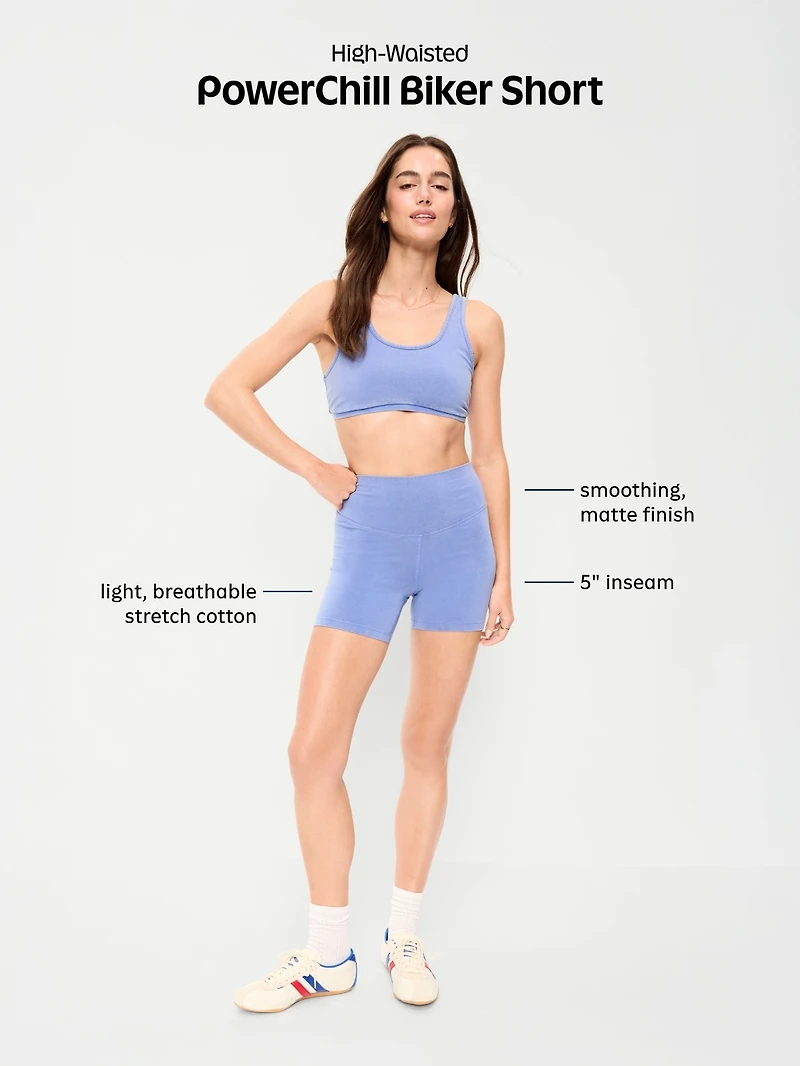 High-Waisted PowerChill Side-Stripe Biker Shorts - 5-inch inseam