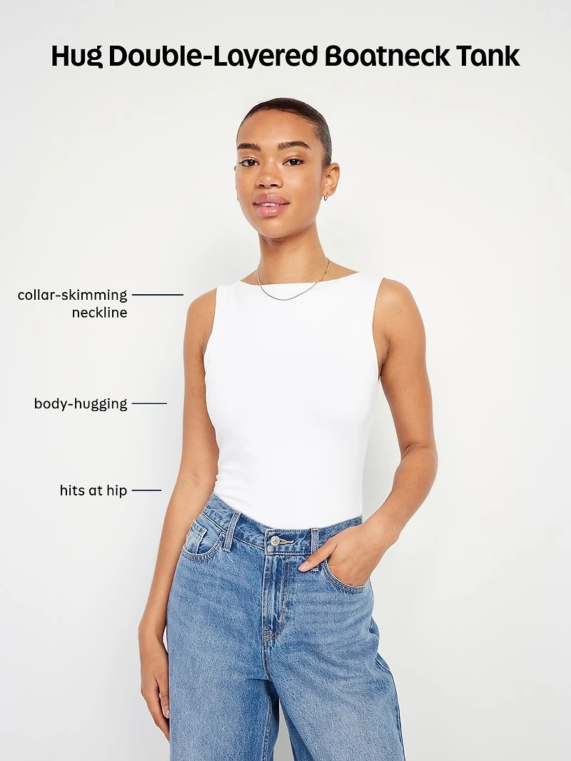 Hug Double-Layer Boat-Neck Top
