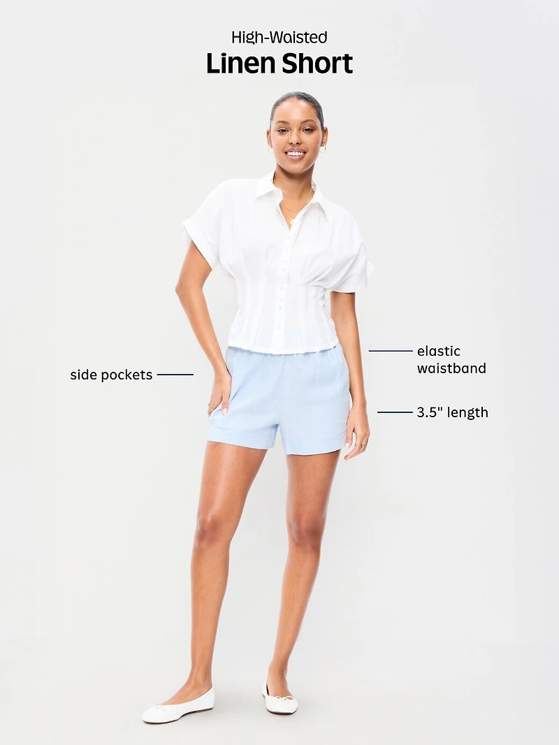 High-Waisted Beach Linen Pull-On Shorts