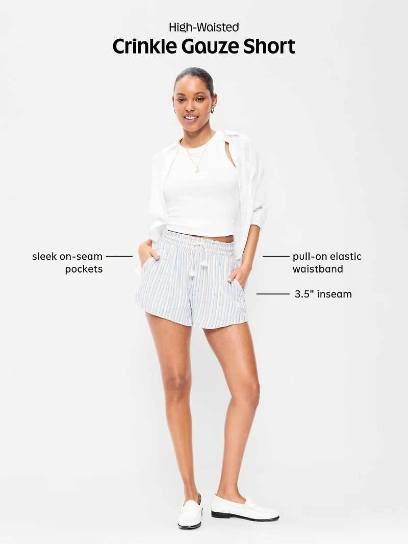 High-Waisted Crinkle Gauze Shorts