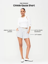 High-Waisted Crinkle Gauze Shorts