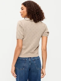 Tie-Front Seaside Cotton Pointelle Cropped Polo