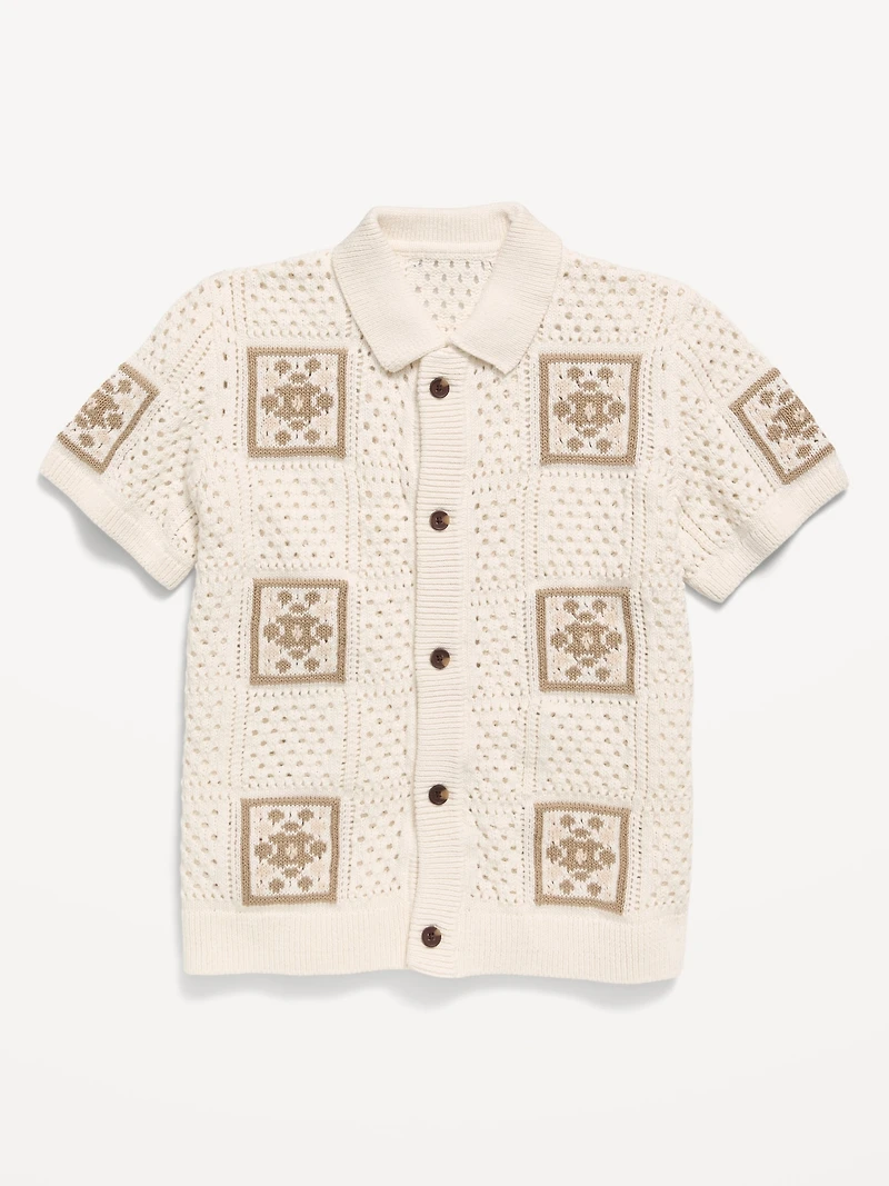 Short-Sleeve Crochet-Knit Shirt for Boys