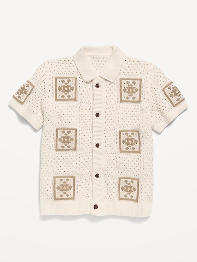 Short-Sleeve Crochet-Knit Shirt for Boys