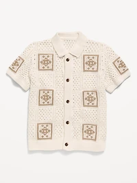Short-Sleeve Crochet-Knit Shirt for Boys