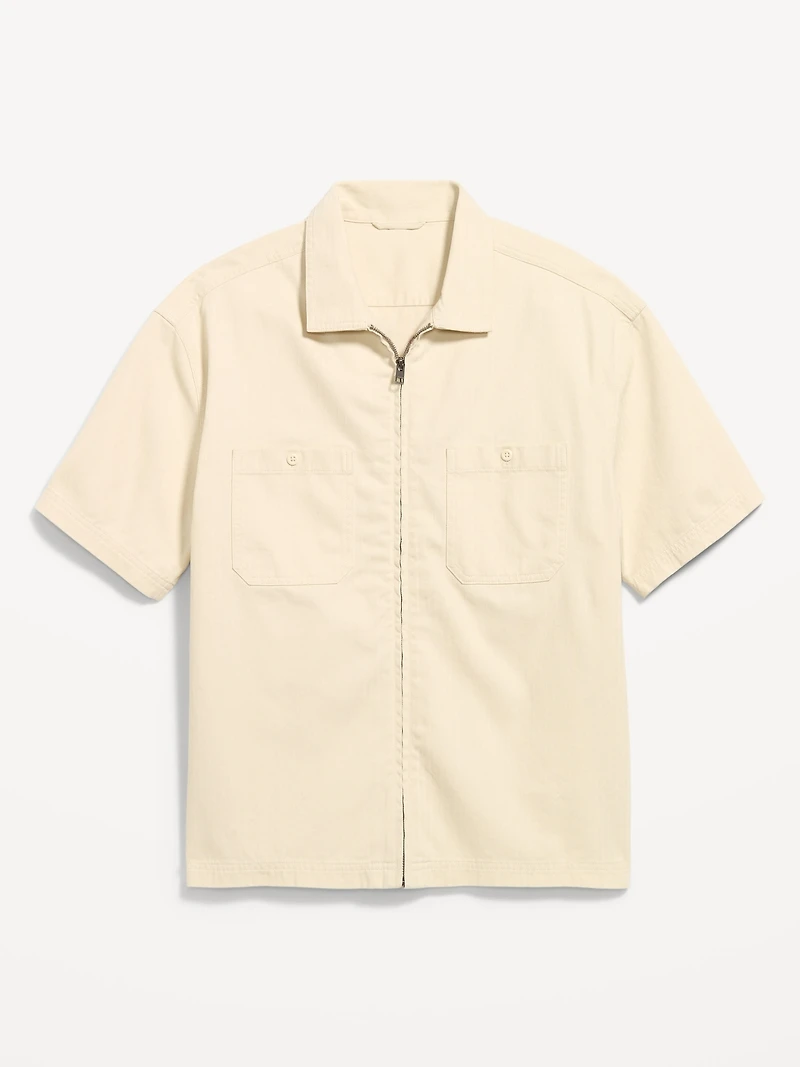 Loose Full-Zip Herringbone Workwear Shirt