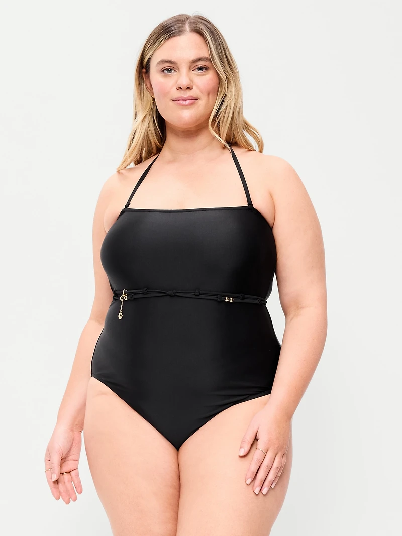 Strapless Belted One-Piece Swimsuit