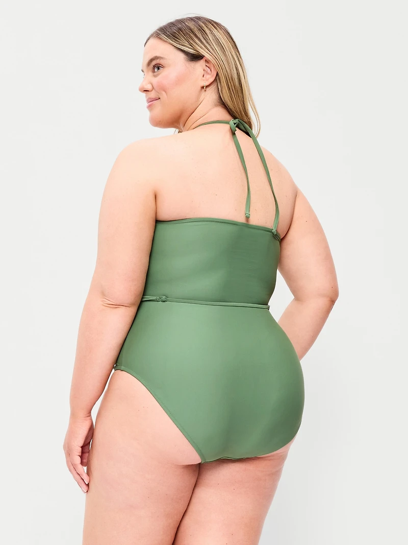 Strapless Belted One-Piece Swimsuit