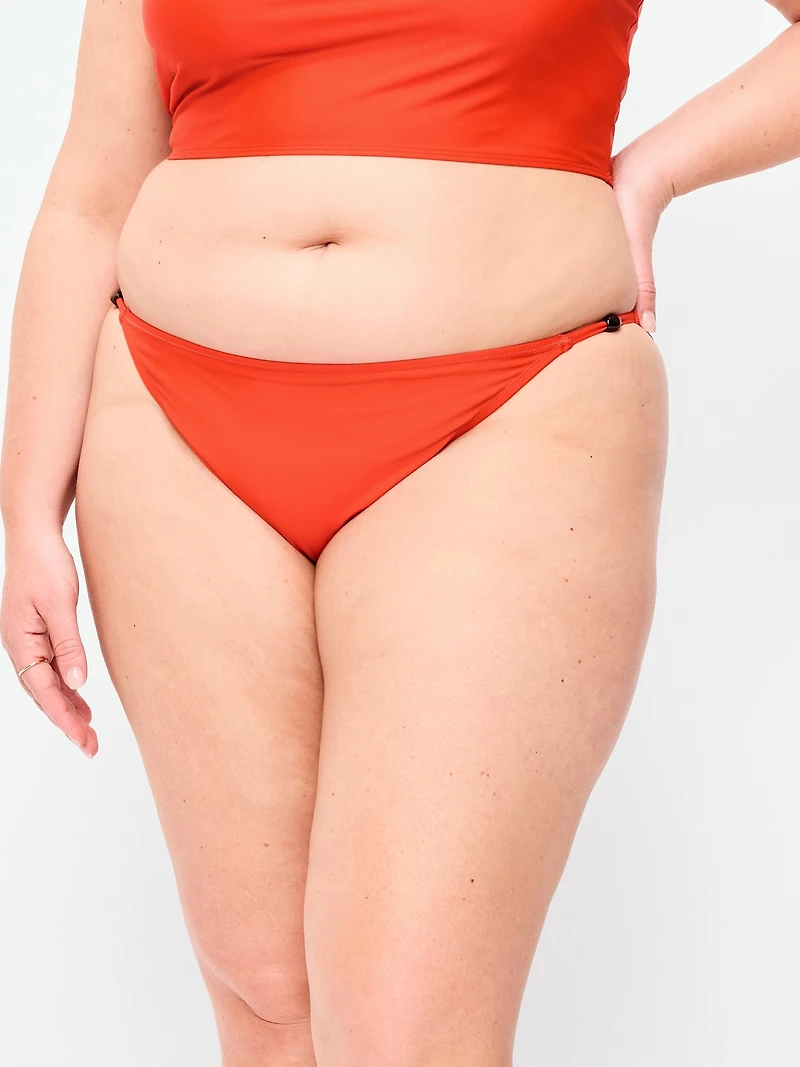 Beaded Mid-Rise Bikini Swim Bottoms