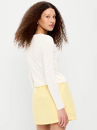 Merino Wool-Blend Sheer Cropped V-Neck Cardigan