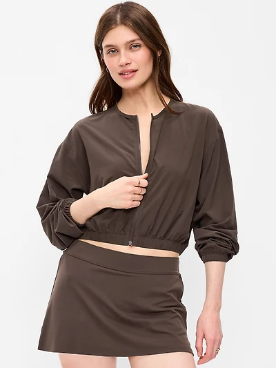 Zip-Front Cropped Tennis Jacket