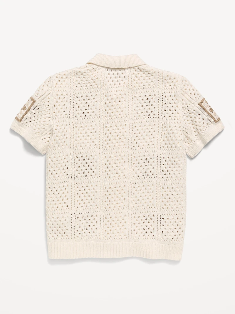 Short-Sleeve Crochet-Knit Shirt for Boys