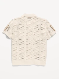 Short-Sleeve Crochet-Knit Shirt for Boys