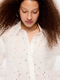 Cropped Eyelet Button-Down Shirt