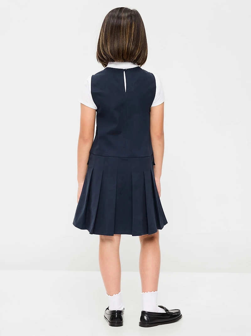 Sleeveless School Uniform Twill Dress for Girls