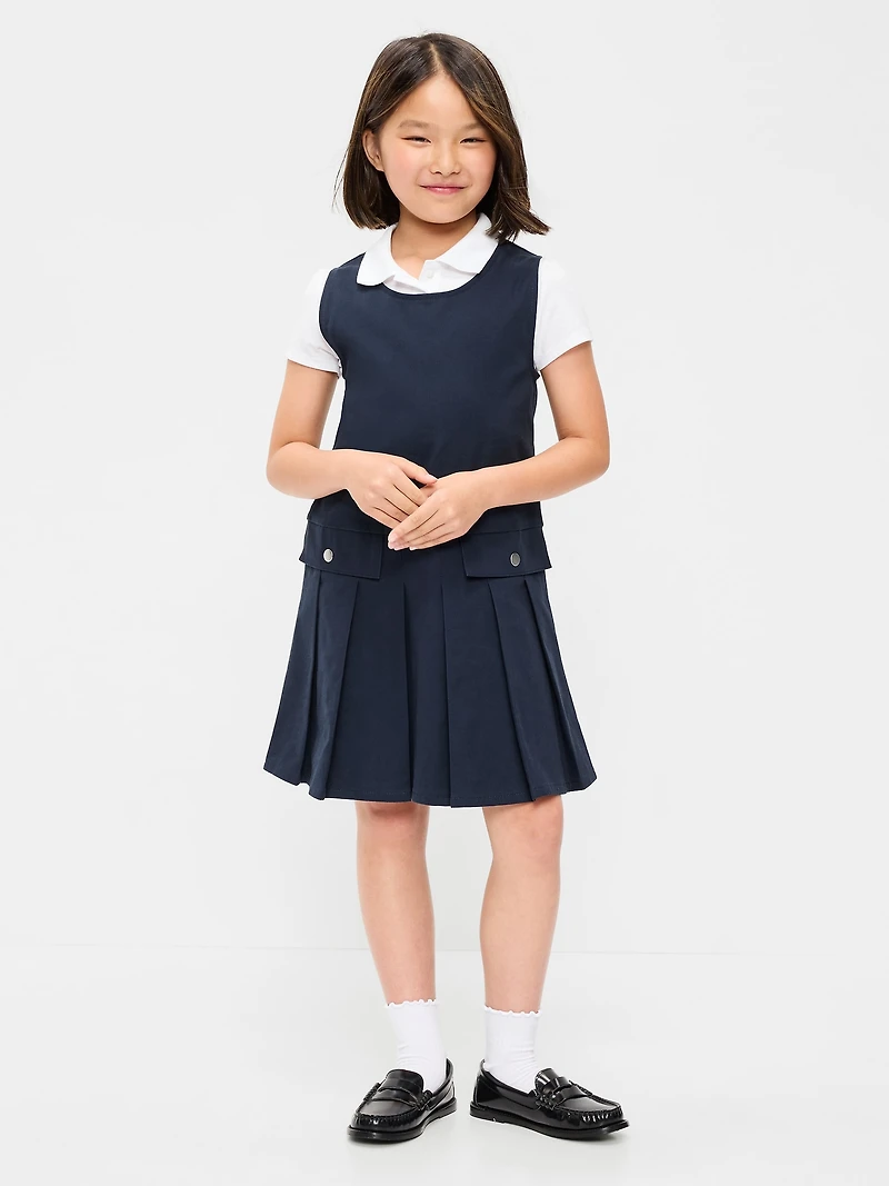 Sleeveless School Uniform Twill Dress for Girls