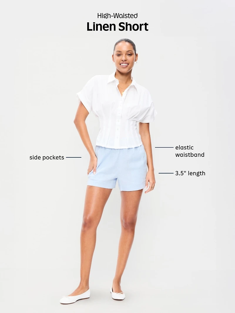 High-Waisted Beach Linen Pull-On Shorts