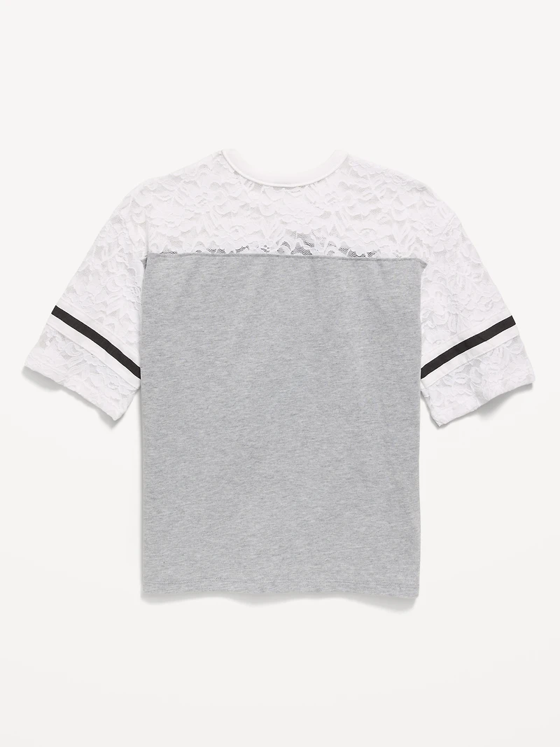 Oversized Lace Football-Style T-Shirt for Girls