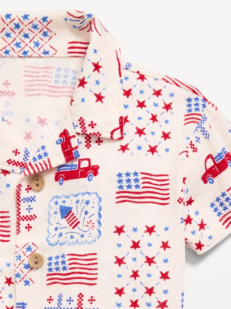 Printed Short-Sleeve Linen-Blend Shirt and Shorts Set for Baby