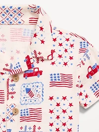 Printed Short-Sleeve Linen-Blend Shirt and Shorts Set for Baby