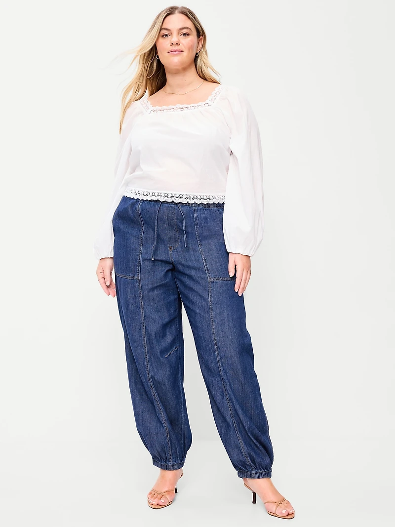 Mid-Rise Pull-On Utility Harem Jeans