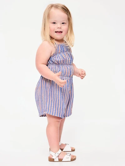 Sleeveless Double-Weave Smocked Romper for Toddler Girls
